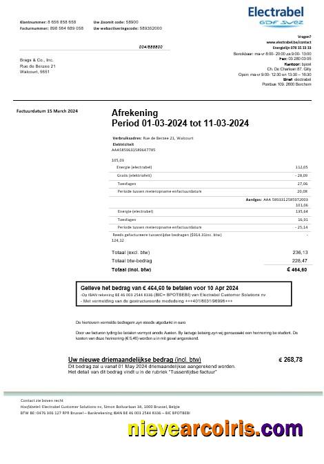 Belgium Electrabel electricity business utility bill